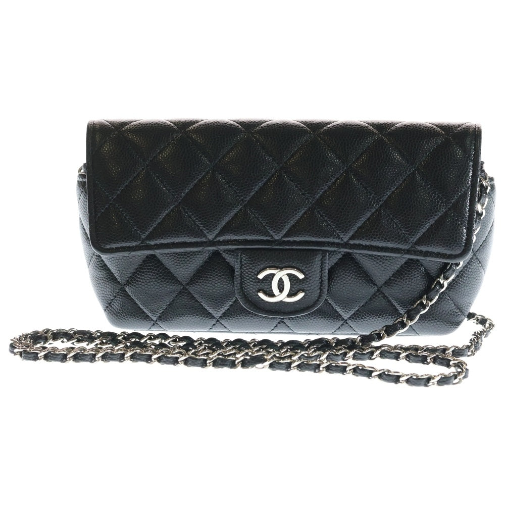 CHANEL(シャネル) マトラッセ アイウェア チェーンショルダーバッグ ブラック キャビアスキン ゴールド金具 AP2044 レディース