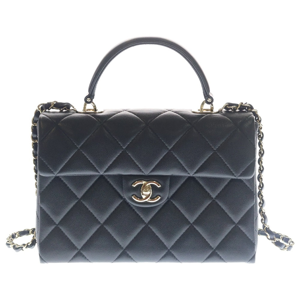 CHANEL(シャネル) トップハンドル 2WAYバッグ 黒 キャビアスキン GD金具 プレート レディース