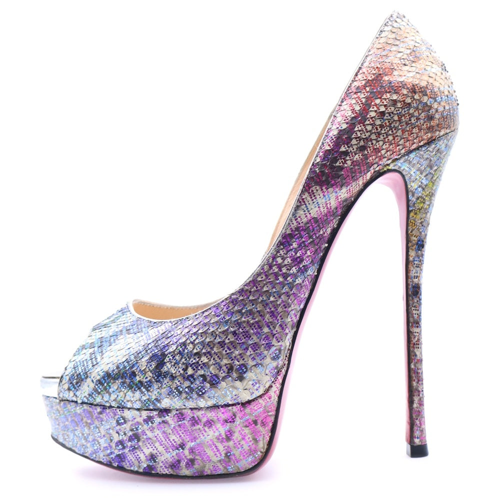 CHRISTIAN LOUBOUTIN(クリスチャンルブタン) パイソン グリッター オープントゥパンプス マルチ レディース