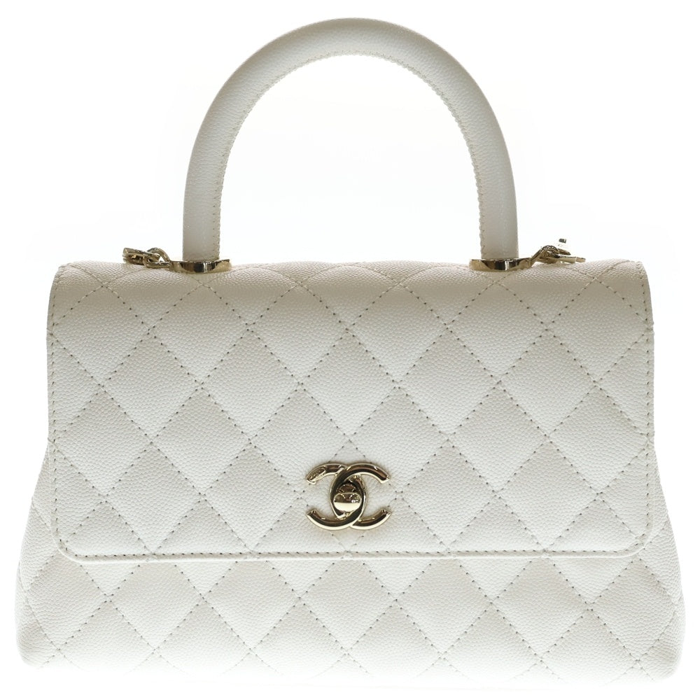CHANEL(シャネル) ココハンドル XS ハンドバッグ 2wayショルダーバッグ ホワイト キャビアスキン ゴールド金具 A92990 レディース