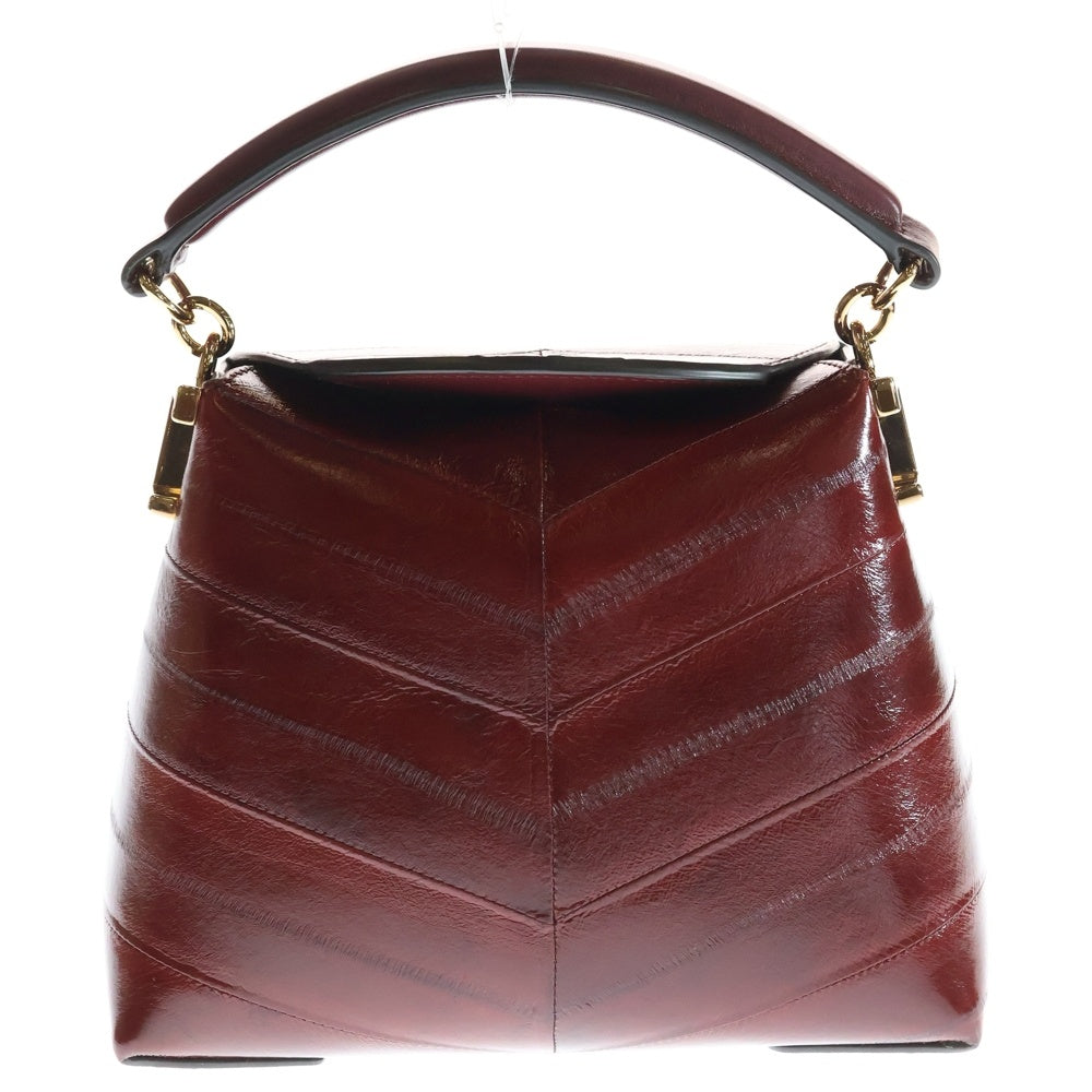 TOD'S(トッズ) ボックスバッグ ミニ イールスキン レザー ハンドバッグ ゴールド金具 ボルドー レディース