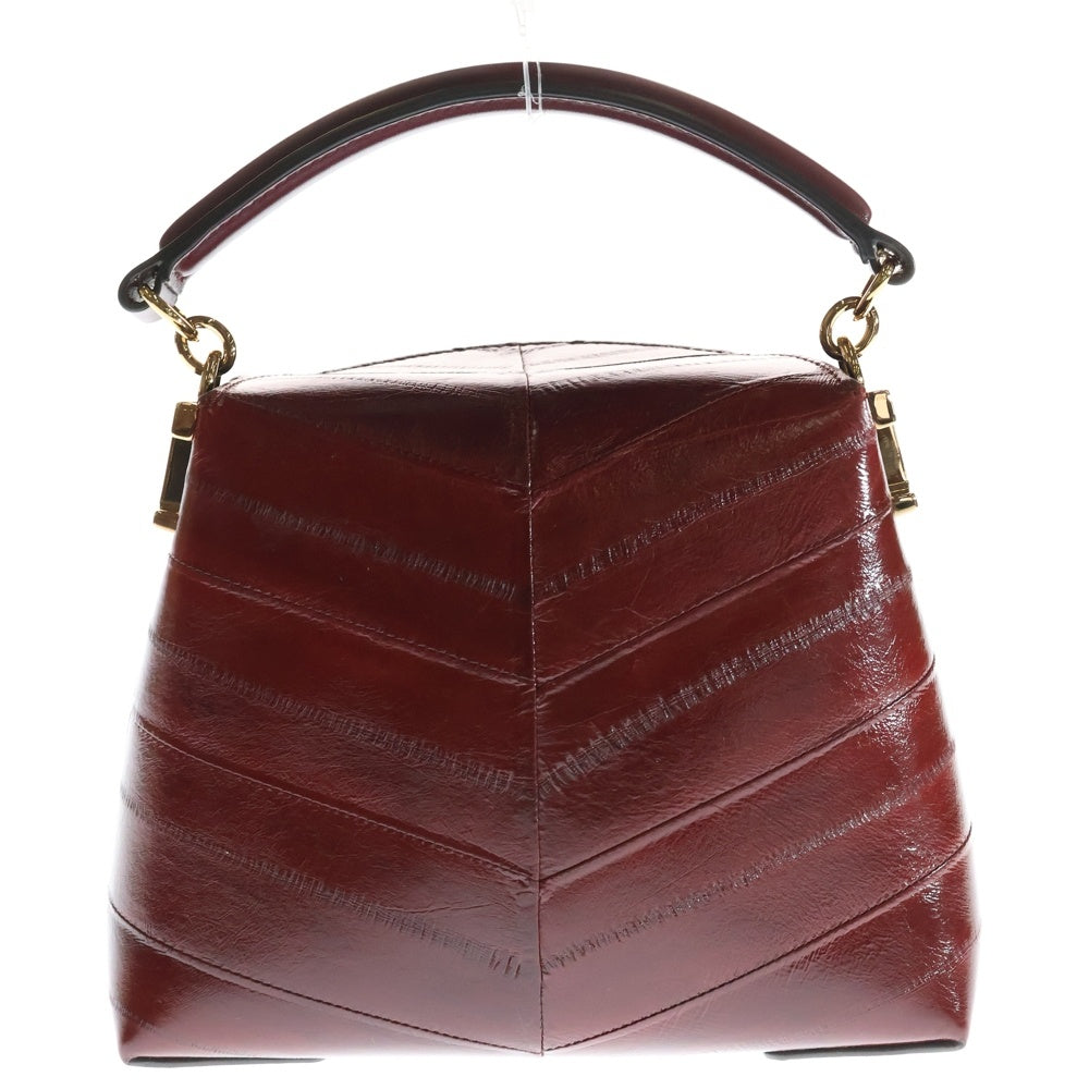 TOD'S(トッズ) ボックスバッグ ミニ イールスキン レザー ハンドバッグ ゴールド金具 ボルドー レディース