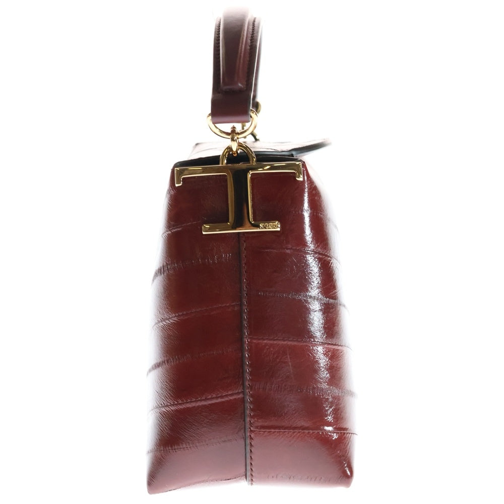 TOD'S(トッズ) ボックスバッグ ミニ イールスキン レザー ハンドバッグ ゴールド金具 ボルドー レディース
