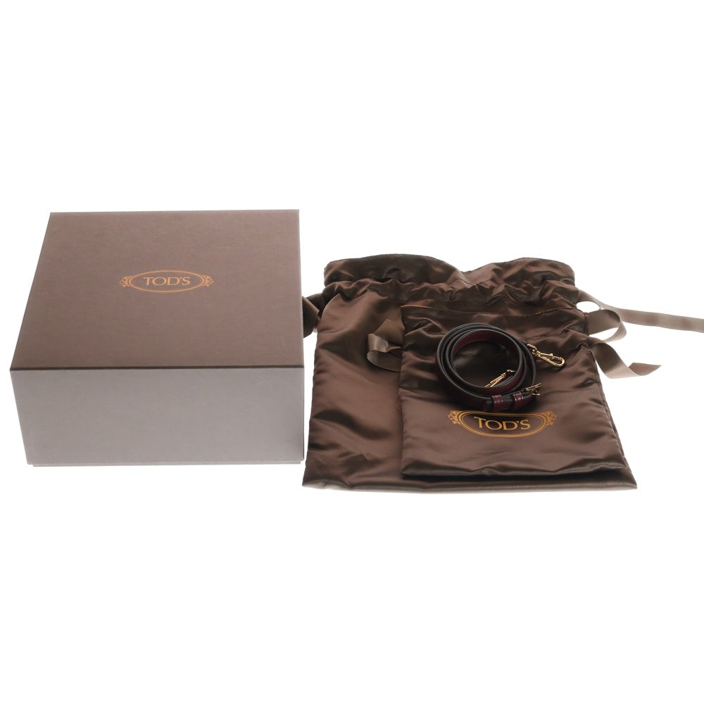 TOD'S(トッズ) ボックスバッグ ミニ イールスキン レザー ハンドバッグ ゴールド金具 ボルドー レディース