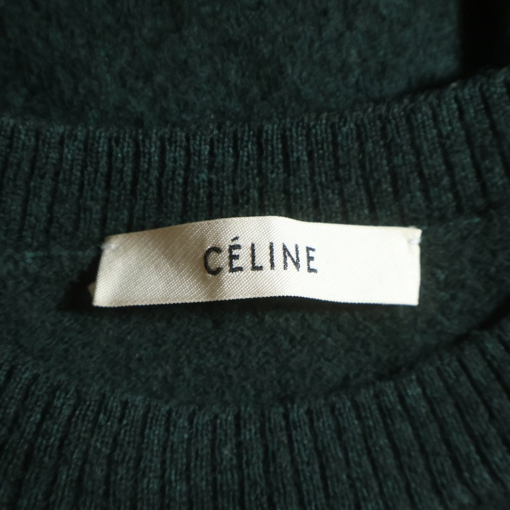 CELINE(セリーヌ) サイドジップ ウール クルーネック プルオーバー 長袖ニット セーター グリーン 23DA0/7266