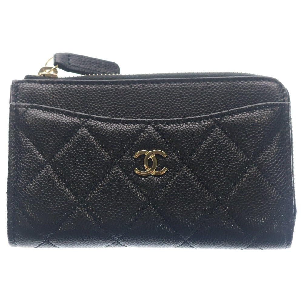 CHANEL(シャネル) マトラッセ フラグメントコインケース カードケース コインケース 小物入れ ブラック キャビアスキン ゴールド金具 レディース