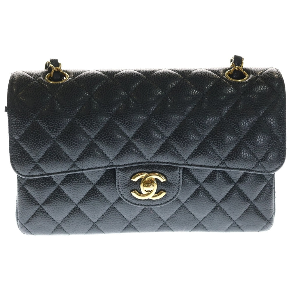 CHANEL(シャネル) マトラッセ23 ダブルフラップ ダブルチェーン ショルダーバッグ ブラック キャビアスキン ゴールド金具 レディース