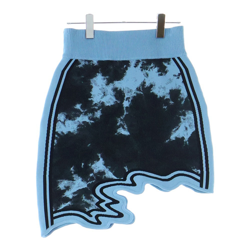 NO BRAND(ノーブランド) PH5 ジャガードニット アシンメトリー デザイン ミニ スカート ライトブルー レディース