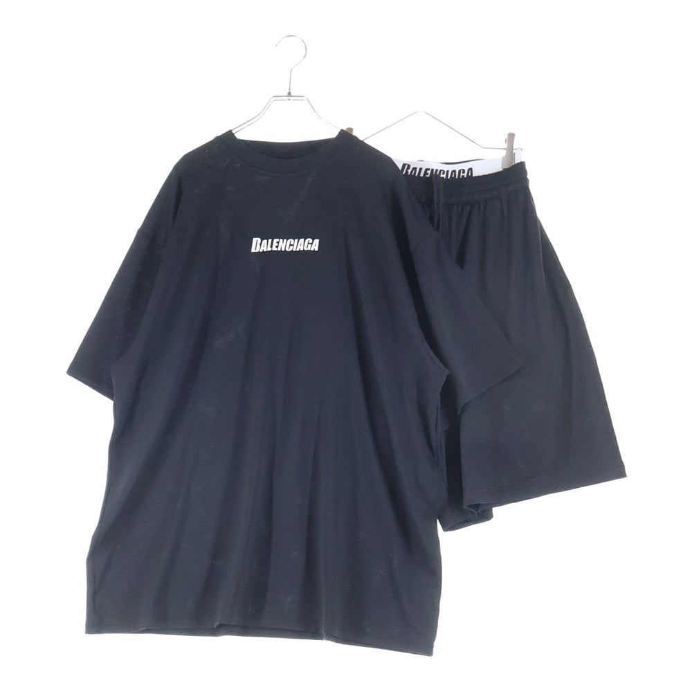 BALENCIAGA(バレンシアガ) セットアップ メッシュ ロゴプリント 半袖Tシャツ ハーフ ショートパンツ ショーツ ブラック