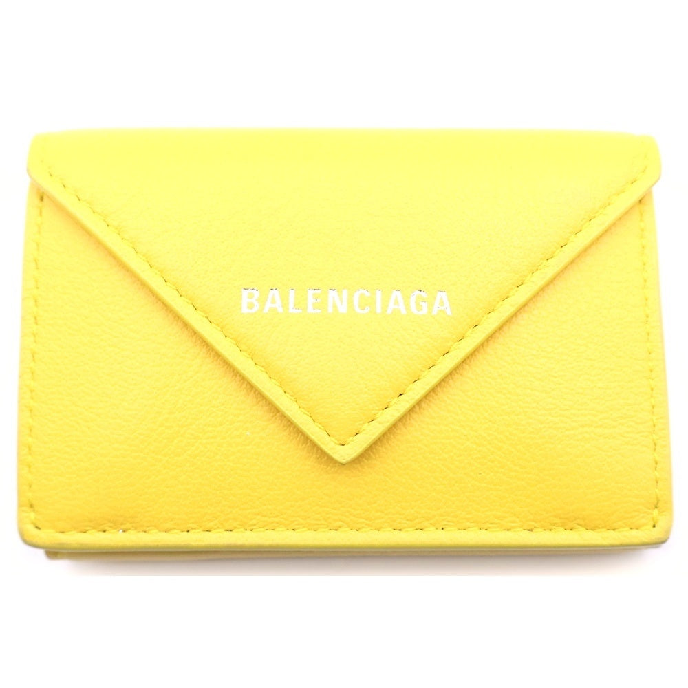 BALENCIAGA(バレンシアガ) ペーパーミニ 三つ折り財布 イエロー レザー 小銭入れ 391446