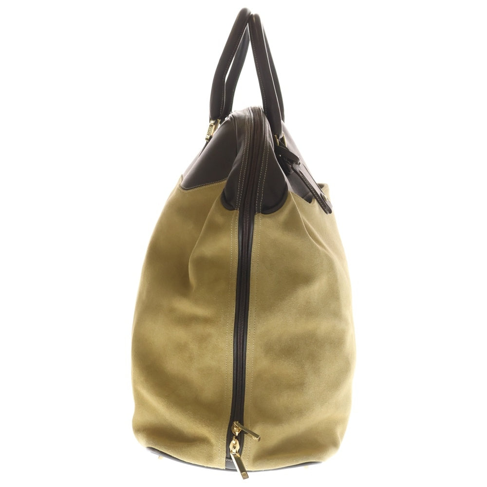 LOEWE(ロエベ) アナグラム ボストンバッグ ハンドバッグ ブラウン×ベージュ スウェード×レザー ゴールド金具 レディース