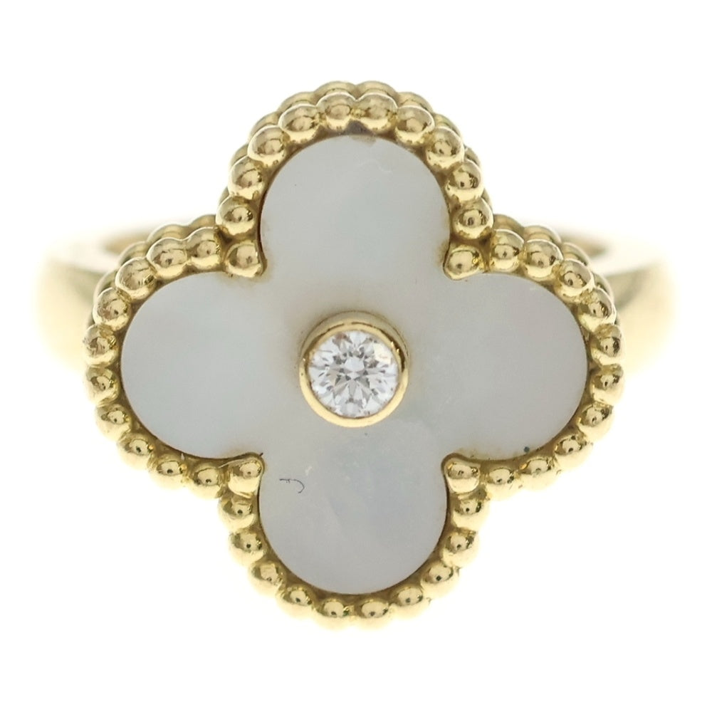 Van Cleef & Arpels(ヴァンクリーフアンドアーペル) ヴィンテージアルハンブラ マザーオブパール 1Pダイヤモンド リング K18 #47 VCARA41147 ジュエリー レディース