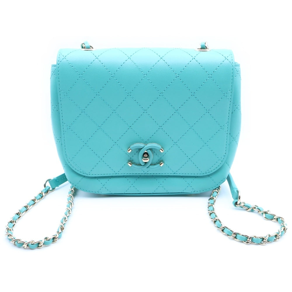 CHANEL(シャネル) ココマーク ターンロック フラップバッグ チェーンショルダーバッグ ミニバッグ ターコイズブルー カーフスキン AS0532 ゴールド金具 レディース