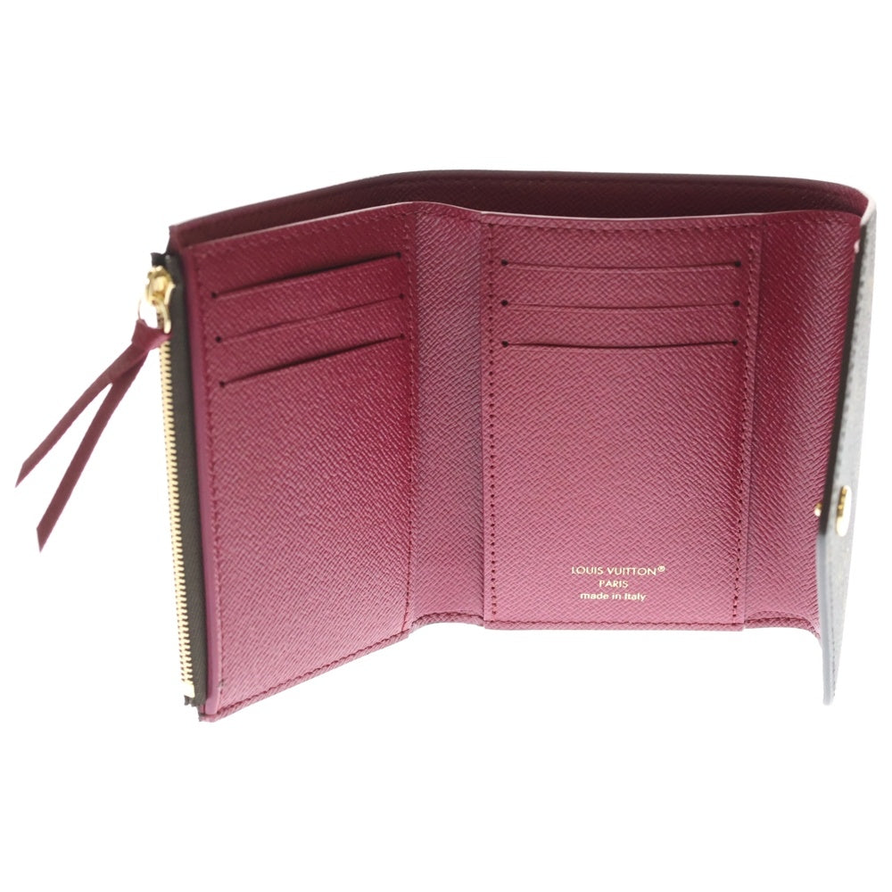 LOUIS VUITTON(ルイヴィトン) モノグラム ポルトフォイユ・ヴィクトリーヌ フューシャ コンパクトウォレット 三つ折り財布 ブラウン×ワインレッド M41938 ゴールド金具 レディース