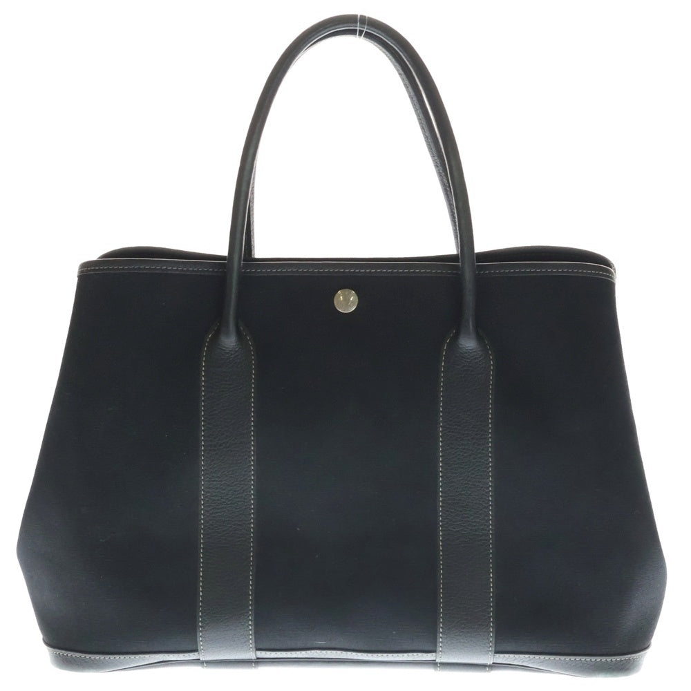 HERMES(エルメス) ガーデンパーティPM トートバッグ ハンドバッグ ブラック トワルオフィシェ×ネゴンダ レザー×キャンバス シルバー金具 レディース