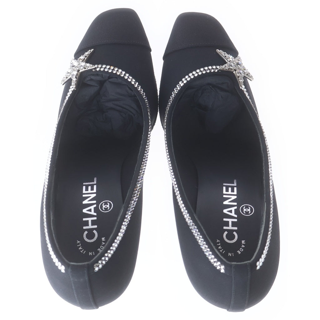 CHANEL(シャネル) シャネル ラインストーン スタービジューヒールパンプス ブラック スエード #37 レディース