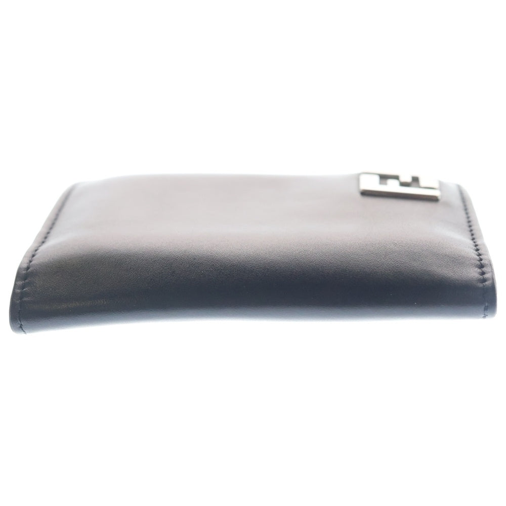 FENDI(フェンディ) FFロゴ ダイアゴナル 二つ折りカードケース 名刺入れ ミニ財布 ブラック レザー シルバー金具