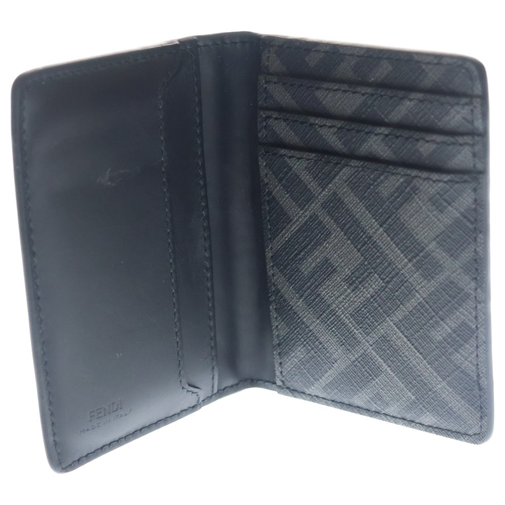FENDI(フェンディ) FFロゴ ダイアゴナル 二つ折りカードケース 名刺入れ ミニ財布 ブラック レザー シルバー金具