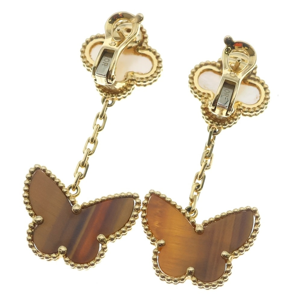 Van Cleef & Arpels(ヴァンクリーフアンドアーペル) ラッキーアルハンブラ タイガーズアイ×マザーオブパール 2モチーフ ピアス イエローゴールド Au750YG VCARD79800 ジュエリー レディース