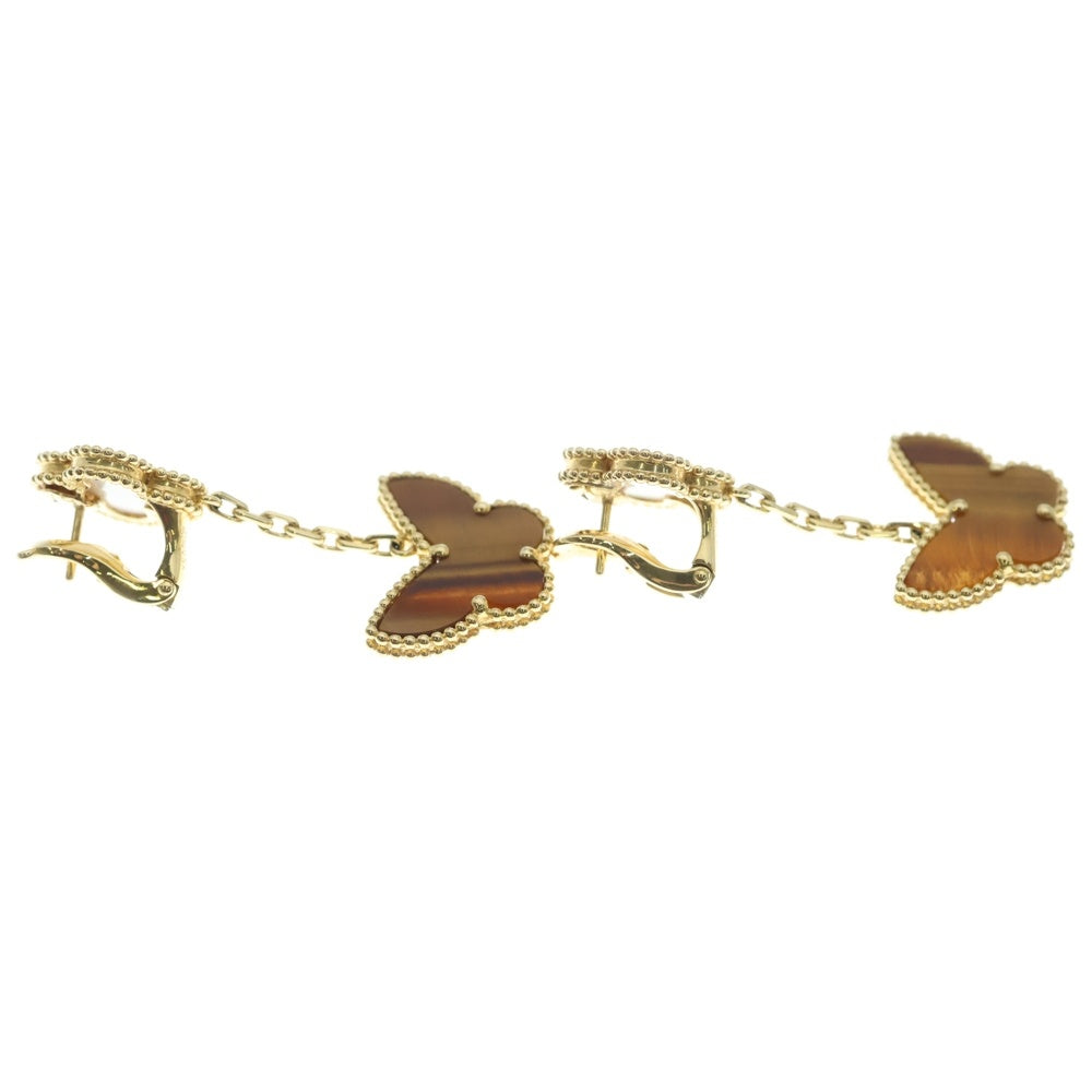 Van Cleef & Arpels(ヴァンクリーフアンドアーペル) ラッキーアルハンブラ タイガーズアイ×マザーオブパール 2モチーフ ピアス イエローゴールド Au750YG VCARD79800 ジュエリー レディース