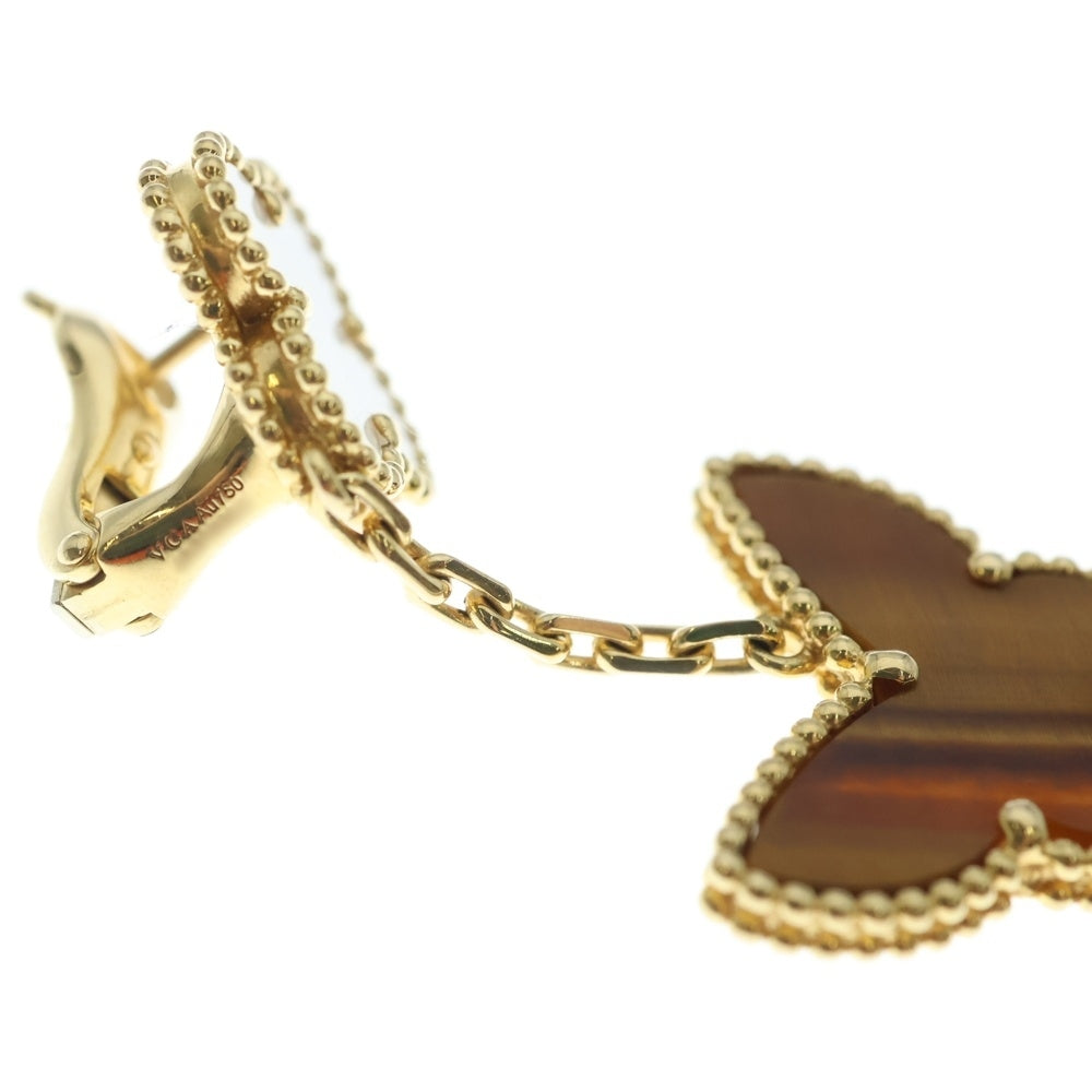 Van Cleef & Arpels(ヴァンクリーフアンドアーペル) ラッキーアルハンブラ タイガーズアイ×マザーオブパール 2モチーフ ピアス イエローゴールド Au750YG VCARD79800 ジュエリー レディース