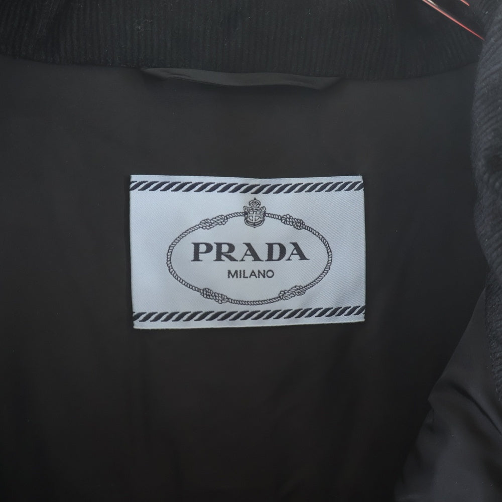 PRADA(プラダ) トライアングルロゴプレート デタッチャブルスリーブ コーデュロイ ダウンジャケット ブラック 29X805 レディース