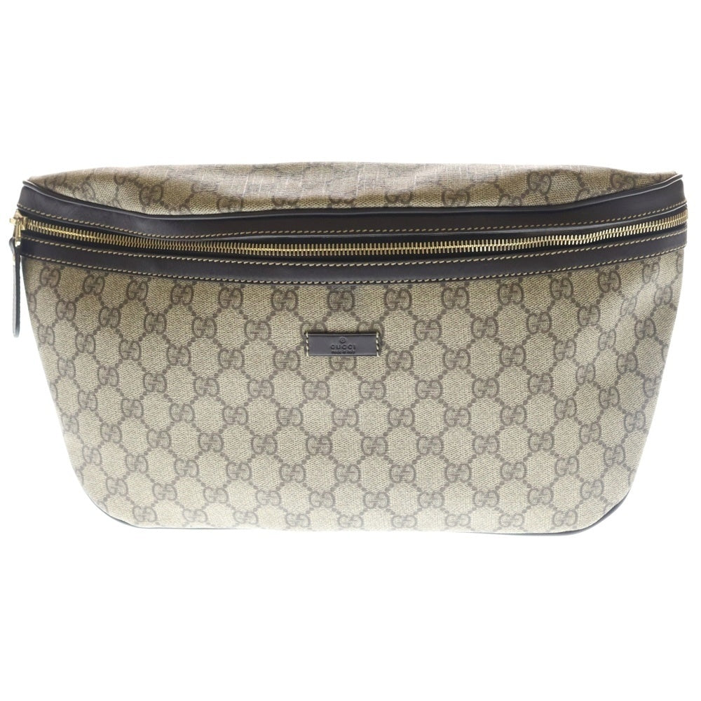 GUCCI(グッチ) GGスプリーム ウエストバッグ ボディバッグ ブラウン×ベージュ PVC×レザー 211110 ゴールド金具 レディース