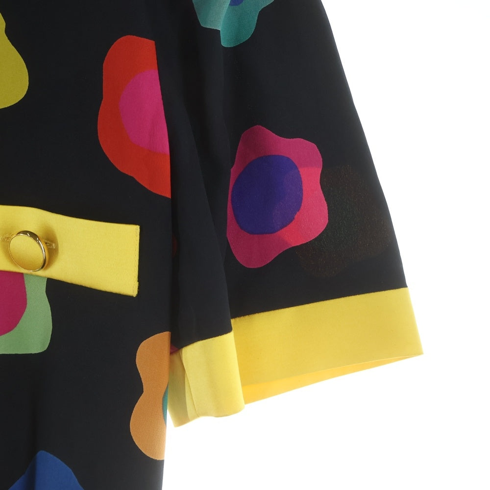 ESCADA(エスカーダ) フラワー総柄プリント シルク ワンピース ドレス ブラック/イエロー レディース