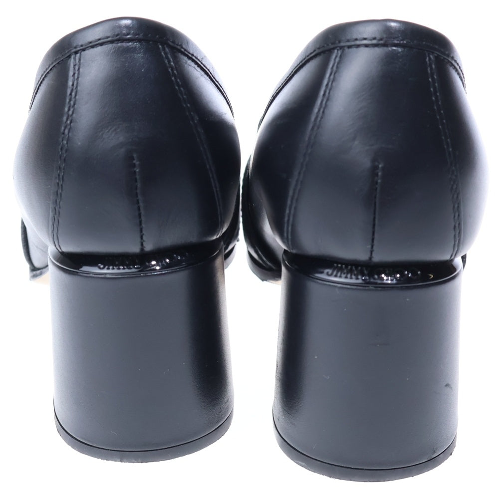 JIMMY CHOO(ジミーチュウ) JCロゴバックル レザー スクエアトゥ ヒール ローファー シューズ ブラック レディース