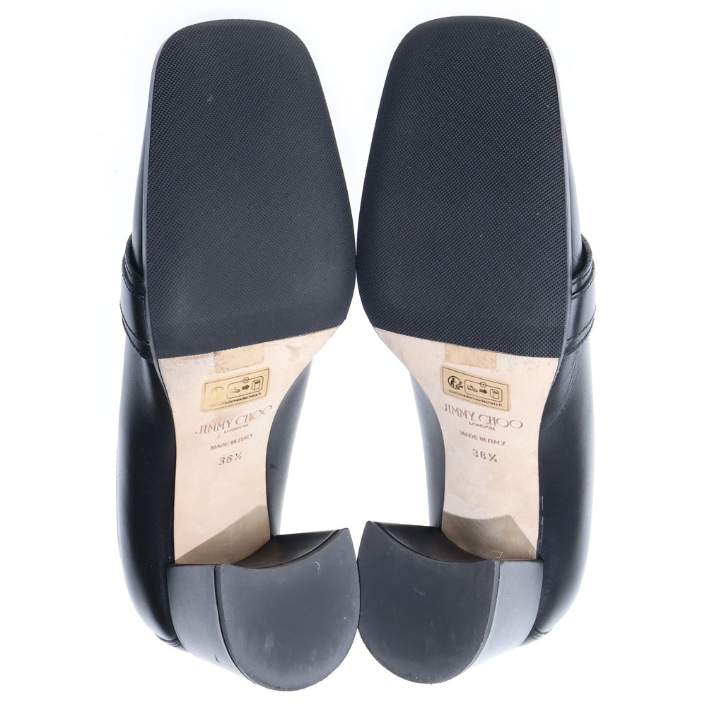 JIMMY CHOO(ジミーチュウ) JCロゴバックル レザー スクエアトゥ ヒール ローファー シューズ ブラック レディース