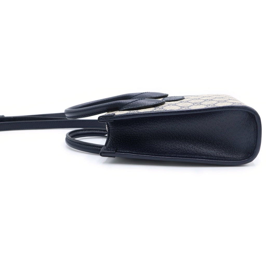 GUCCI(グッチ) インターロッキングG 2way ミニトートバッグ ショルダーバッグ ネイビー PVC×レザー 671623 シルバー金具 レディース