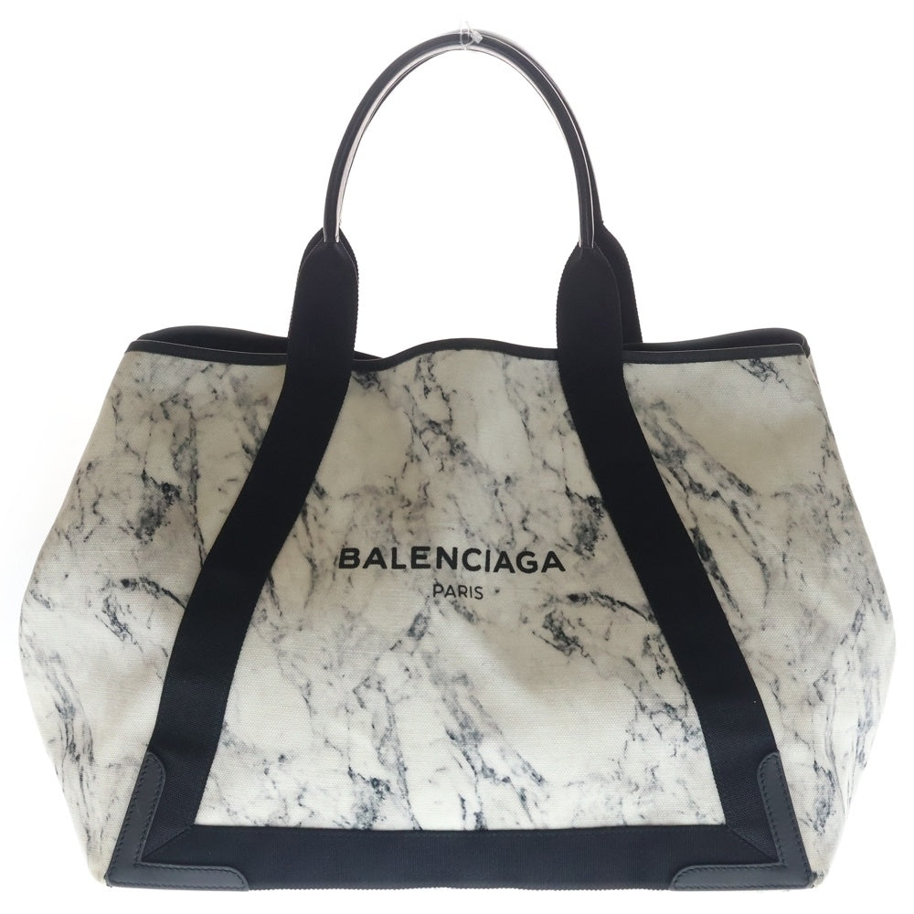 BALENCIAGA(バレンシアガ) ネイビーカバスM ハンドバッグ 代理石柄 トートバッグ ブラック×ホワイト キャンバス