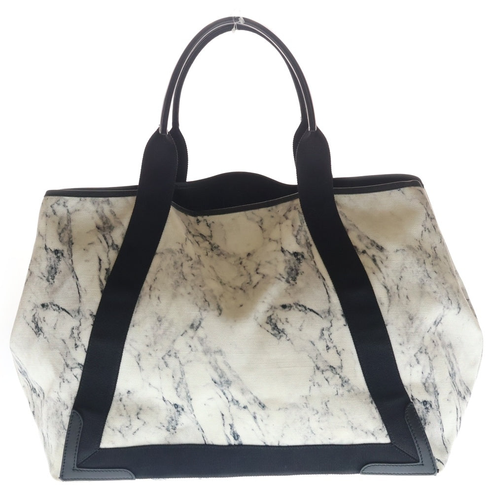 BALENCIAGA(バレンシアガ) ネイビーカバスM ハンドバッグ 代理石柄 トートバッグ ブラック×ホワイト キャンバス