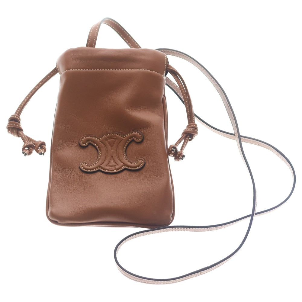 CELINE(セリーヌ) トリオンフ キュイル ホワイトステッチ フォンポーチ ショルダーバッグ ミニバッグ ブラウン レザー レディース