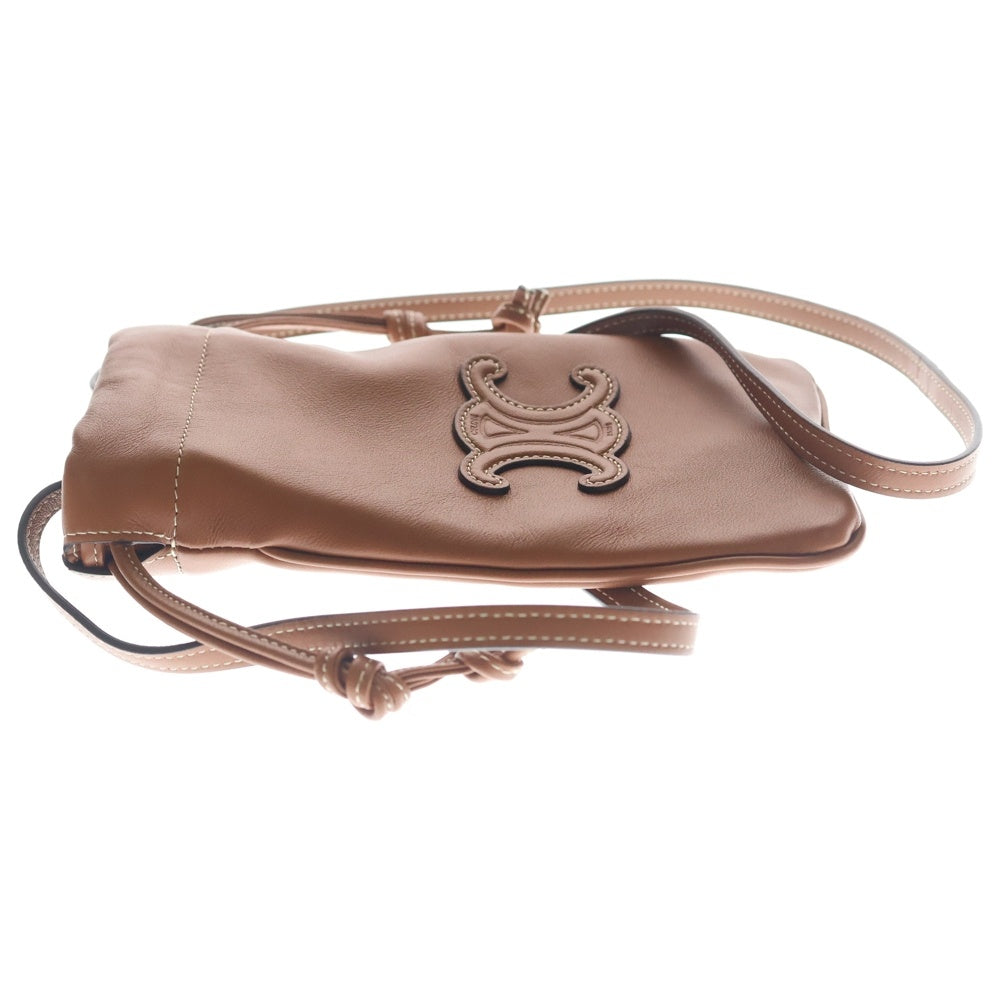 CELINE(セリーヌ) トリオンフ キュイル ホワイトステッチ フォンポーチ ショルダーバッグ ミニバッグ ブラウン レザー レディース