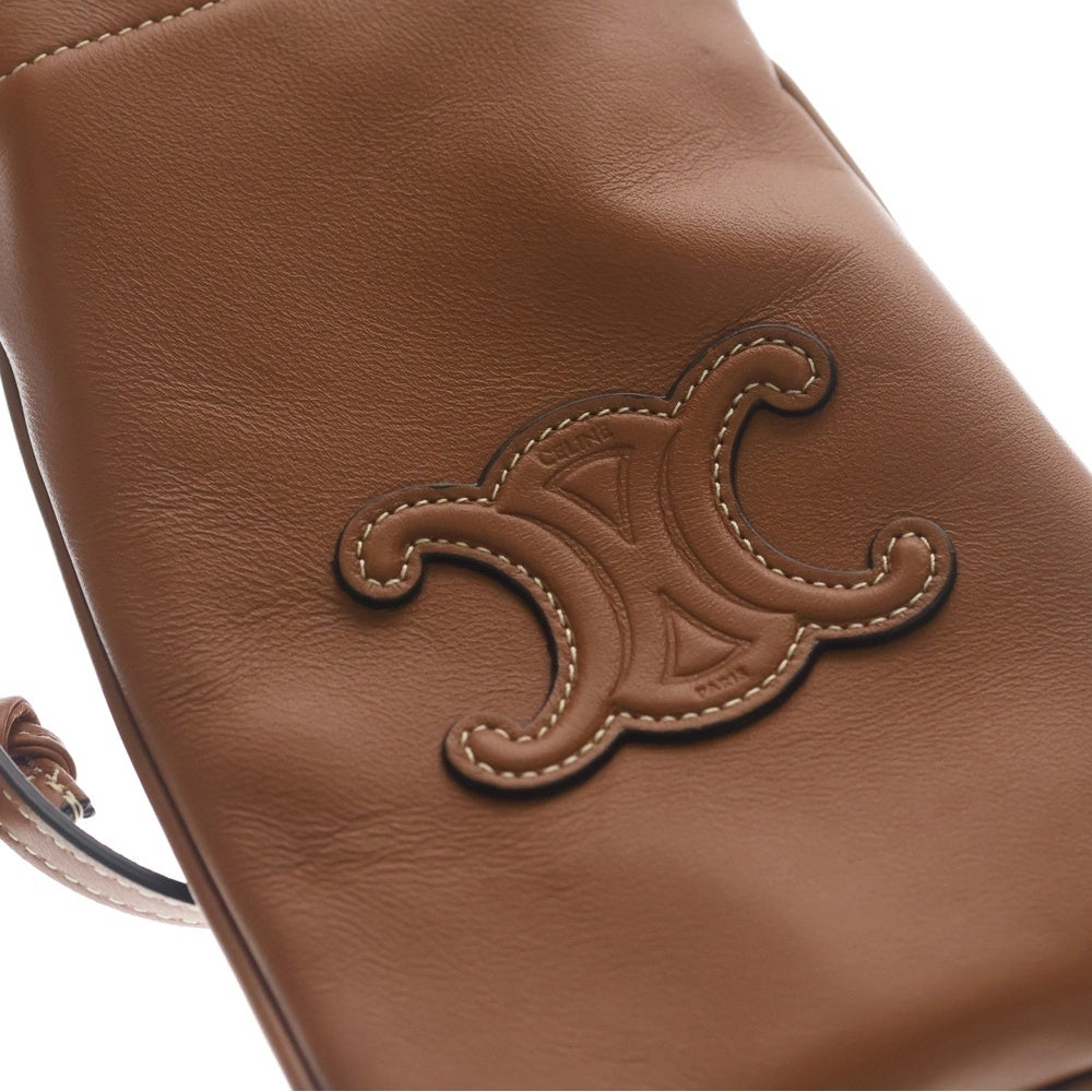 CELINE(セリーヌ) トリオンフ キュイル ホワイトステッチ フォンポーチ ショルダーバッグ ミニバッグ ブラウン レザー レディース