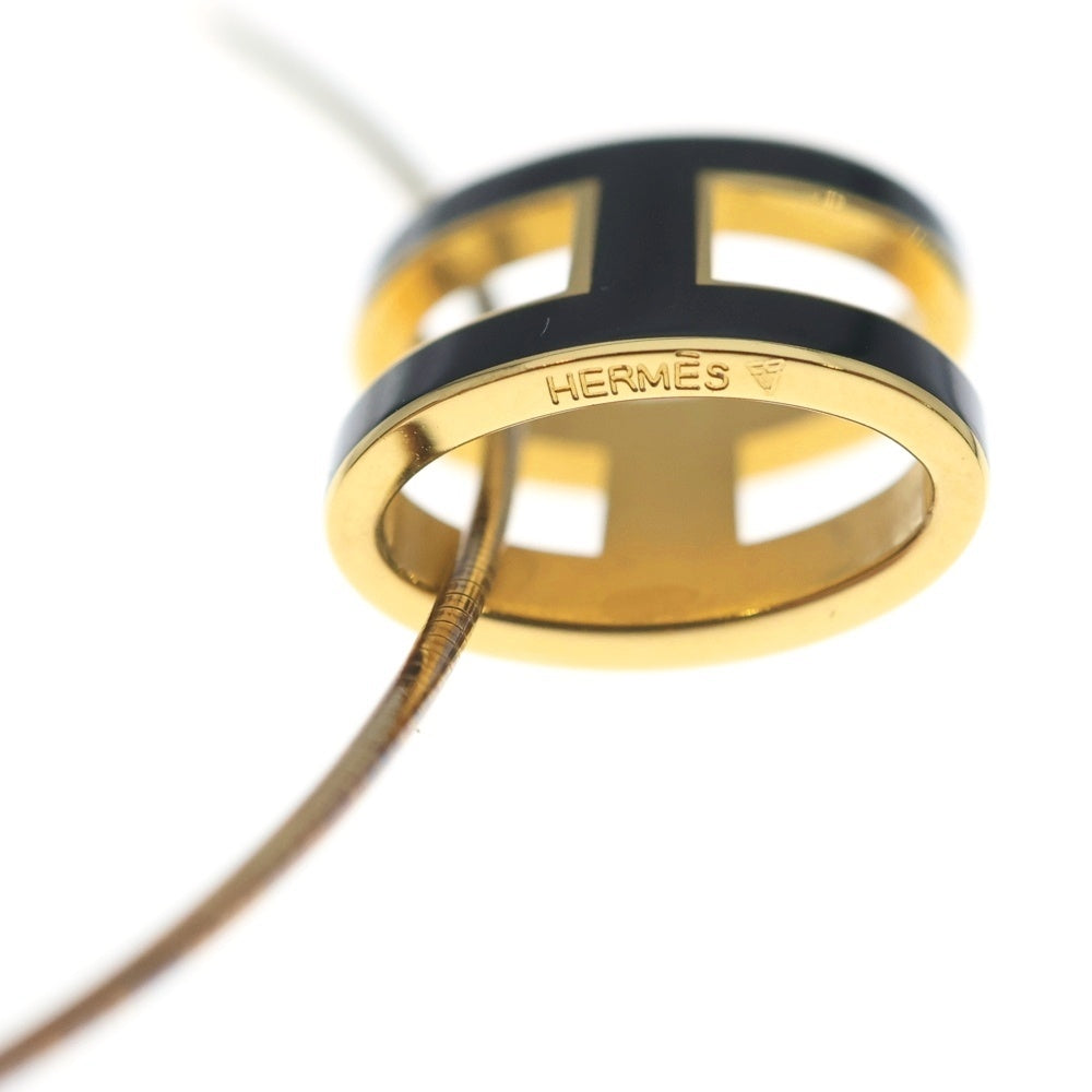 HERMES(エルメス) ポップアッシュ Hロゴ ネックレス ブラック×ゴールド GP アクセサリー レディース