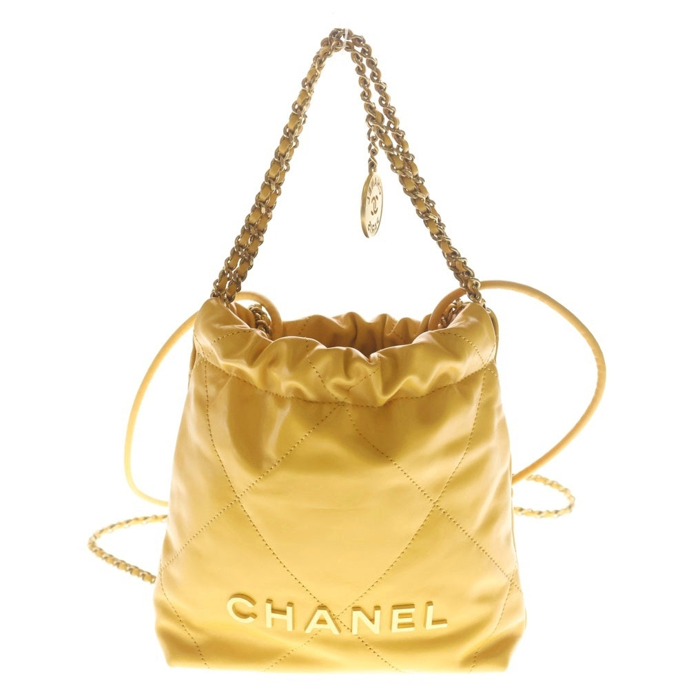 CHANEL(シャネル) シャネル22 ミニ イエロー チェーンバッグ ショルダーバッグ ミニバッグ イエロー カーフスキン プレート AS3980 ゴールド金具 レディース