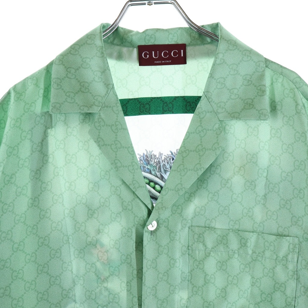 GUCCI(グッチ) ヒグチユウココラボ 総柄シルク半袖シャツ ライトグリーン #46