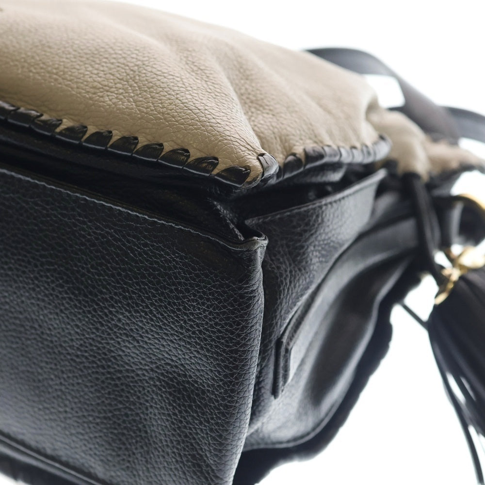 LOEWE(ロエベ) フラメンコ ウィップス アナグラムロゴ レザー ショルダーバッグ ベージュ/ブラック レディース