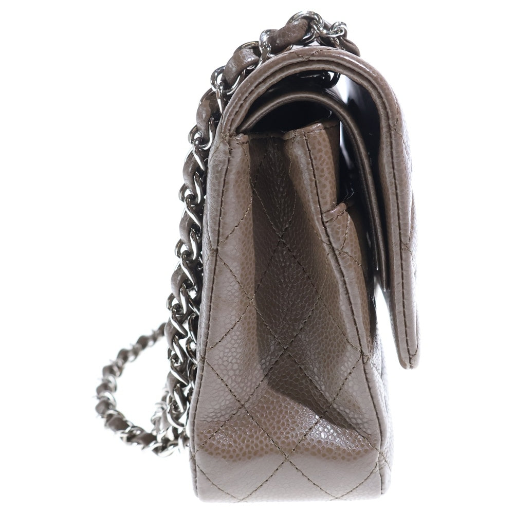 CHANEL(シャネル) マトラッセ25 キャビアスキン レザー ダブルフラップ Wチェーン ショルダーバッグ シルバー金具 ブラウン 16番台 レディース
