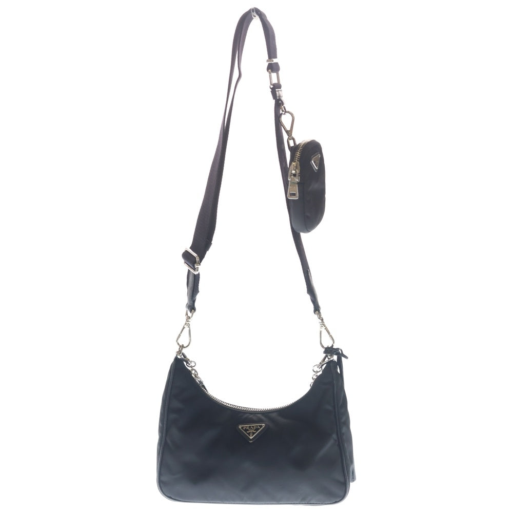 PRADA(プラダ) Re-Edition 2005 リエディション トライアングルロゴプレート ナイロン チェーン ショルダーバッグ シルバー金具 ブラック 1BH204 レディース
