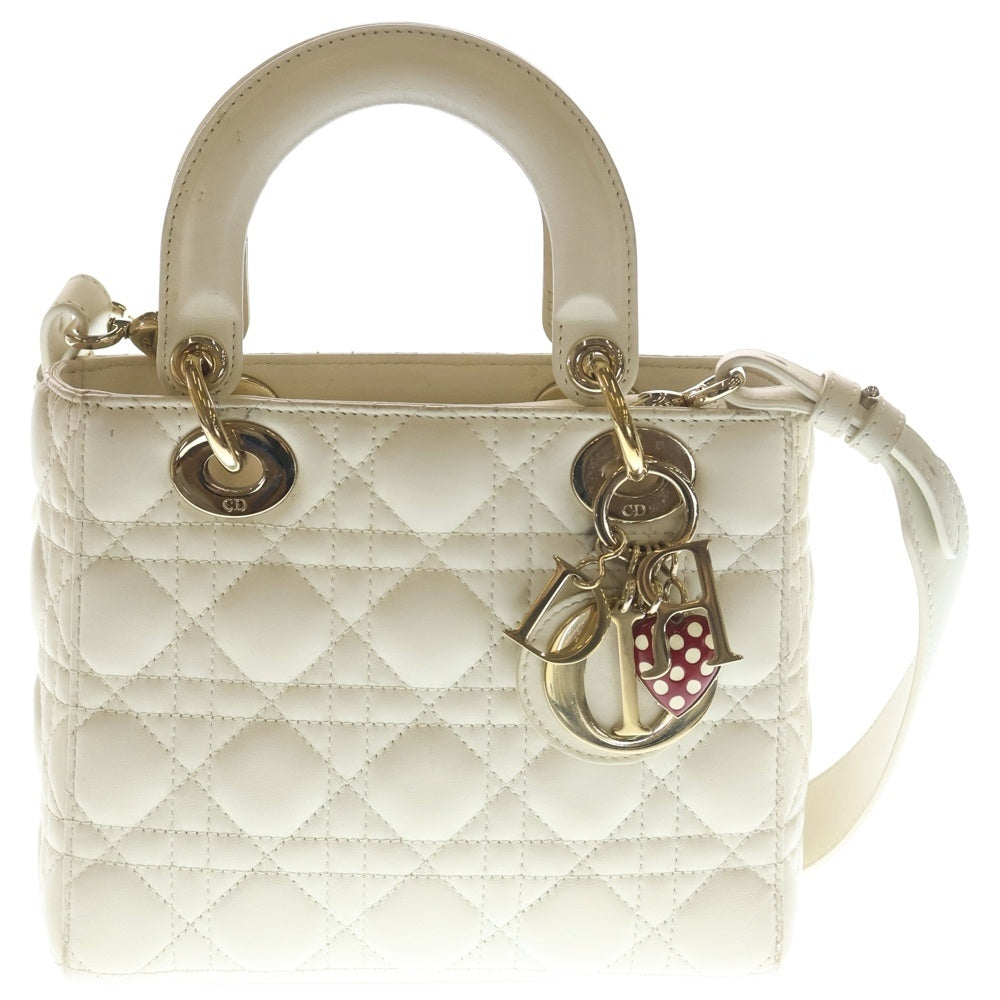 Christian Dior(クリスチャンディオール) レディディオール MYABC スモール ハートチャーム 2WAYハンドバッグ ショルダーバッグ ホワイト レザー ゴールド金具 レディース