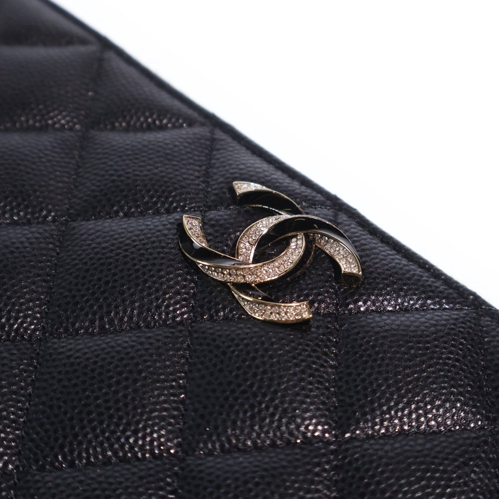 CHANEL(シャネル) ラインストーンココマーク キルティング ラウンドファスナー長財布 ロングウォレット カードケース ブラック キャビアスキン ゴールド金具 レディース