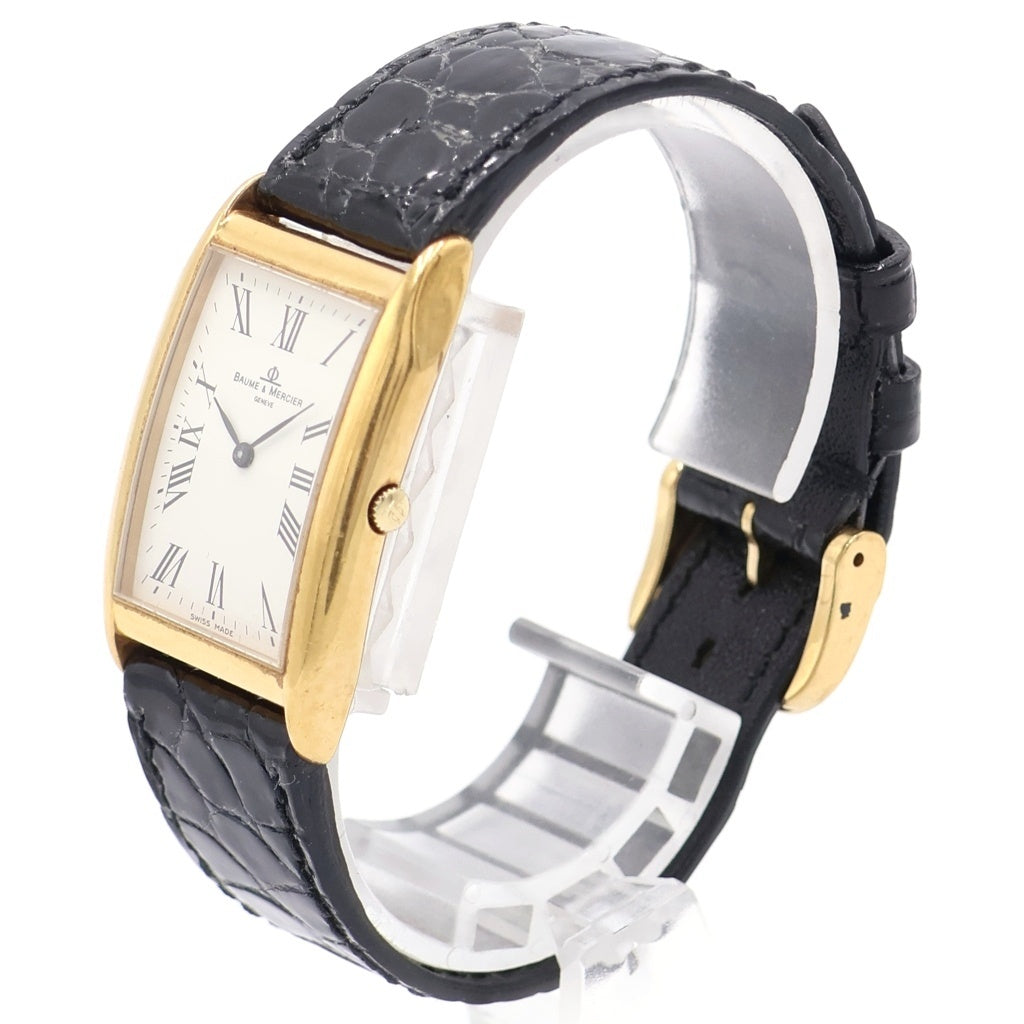 BAUME&MERCIER(ボームアンドメルシェ) レクタンギュラー 白文字盤 18KYG×社外レザー/QZ イエローゴールド クォーツ 電池式 腕時計 17605 レディース