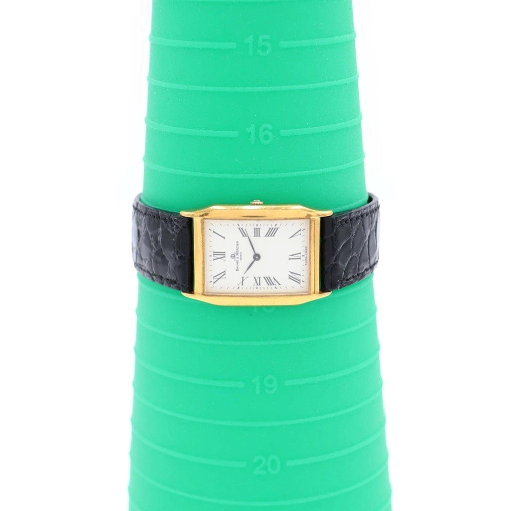 BAUME&MERCIER(ボームアンドメルシェ) レクタンギュラー 白文字盤 18KYG×社外レザー/QZ イエローゴールド クォーツ 電池式 腕時計 17605 レディース