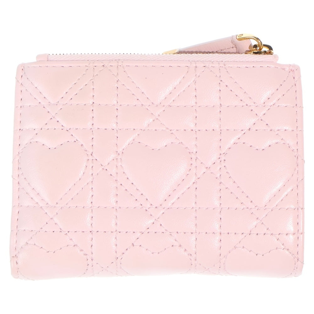 Christian Dior(クリスチャンディオール) ハート ダリアウォレット コンパクトウォレット 二つ折り財布 コインケース ライトピンク ラムスキン ゴールド金具 レディース