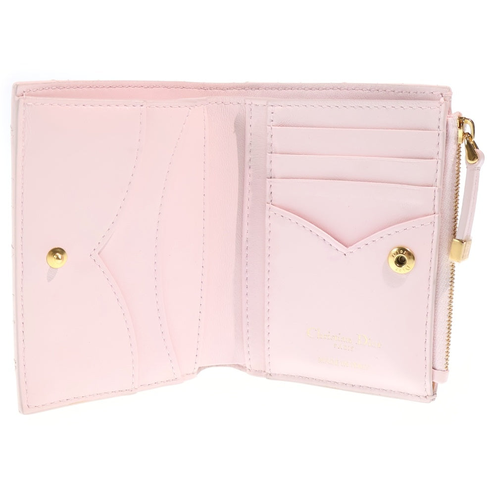 Christian Dior(クリスチャンディオール) ハート ダリアウォレット コンパクトウォレット 二つ折り財布 コインケース ライトピンク ラムスキン ゴールド金具 レディース