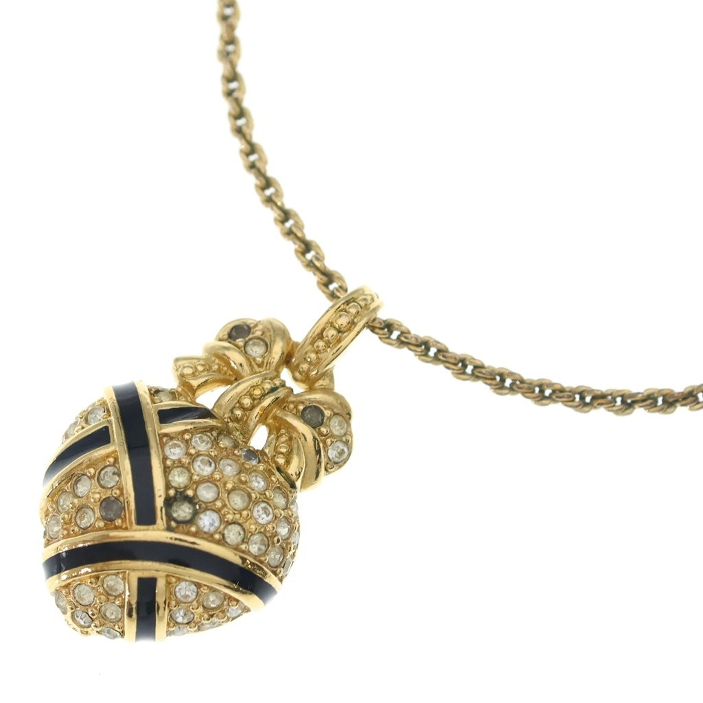 Christian Dior(クリスチャンディオール) ハートモチーフ ラインストーン ネックレス ペンダント チェーン ゴールド×ブラック GP レディース