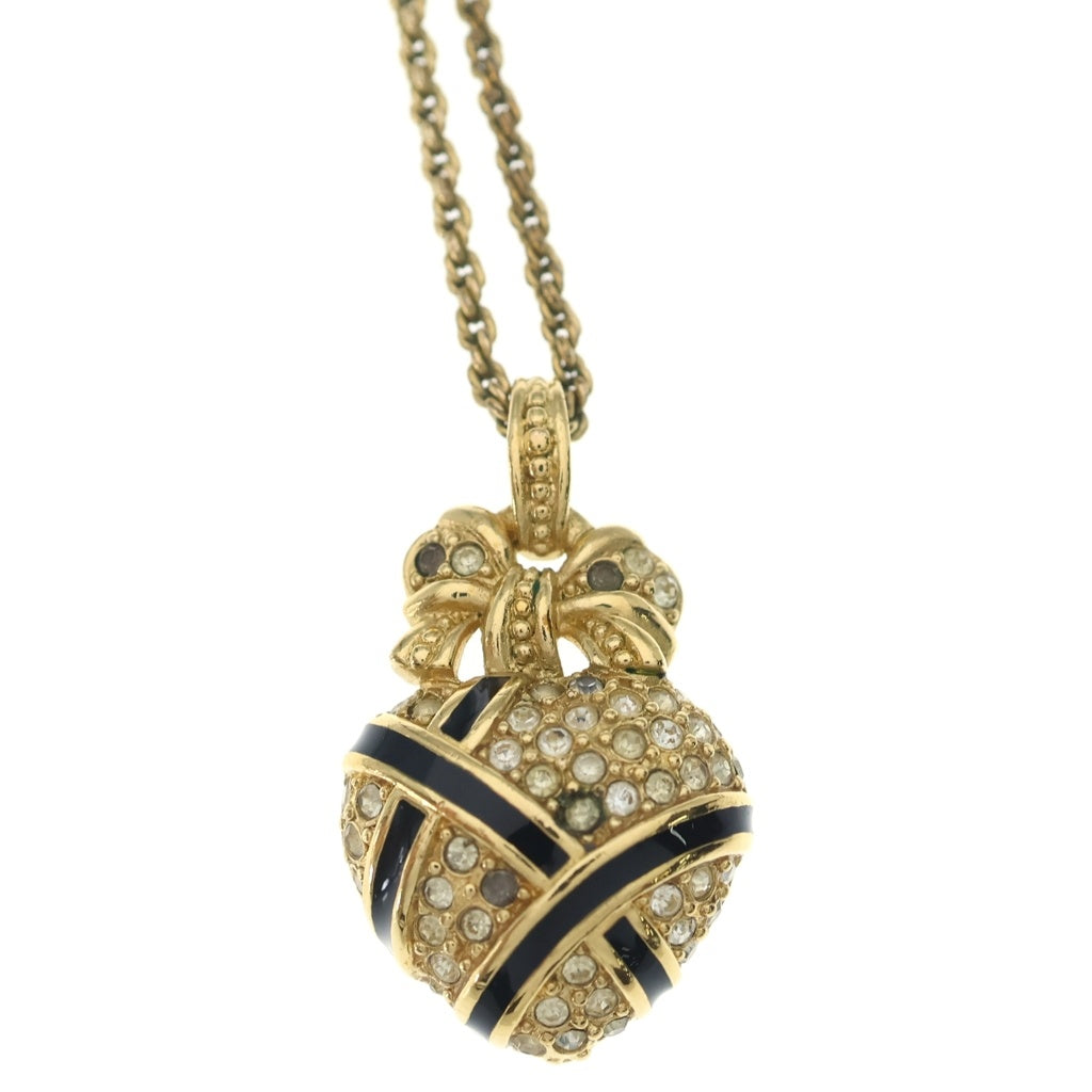 Christian Dior(クリスチャンディオール) ハートモチーフ ラインストーン ネックレス ペンダント チェーン ゴールド×ブラック GP レディース